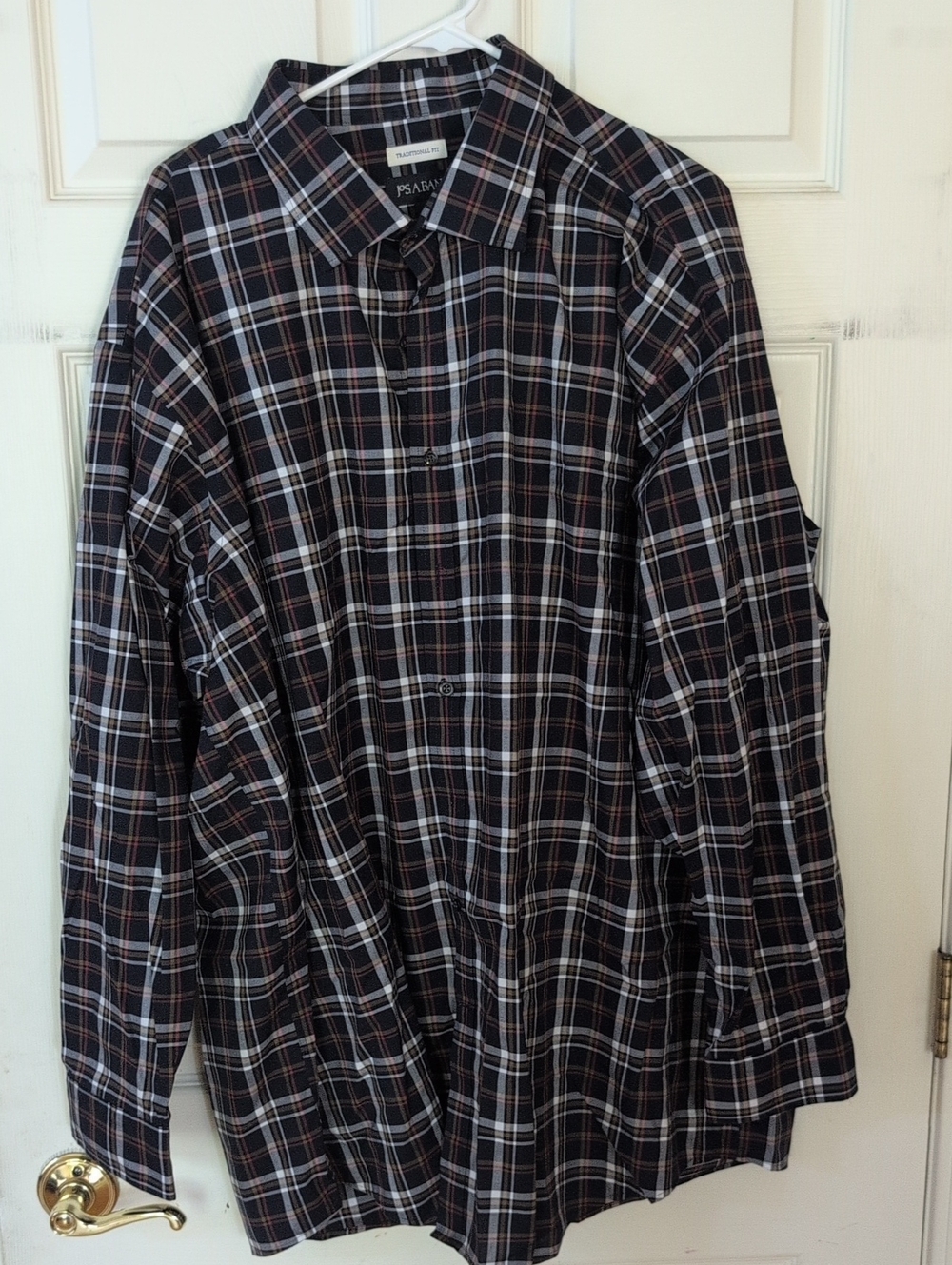 Jos. A. Bank Black Plaid Shirt with Brown and White Stripes 3X